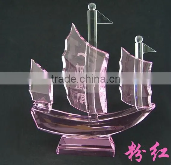Optical Glass Pink Crystal Boats For Sovenir Gifts