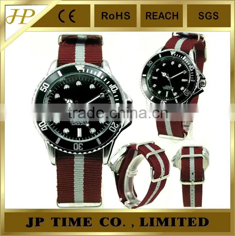 2014 new watch with nylon strap black bezel muiti color watch nylon strap