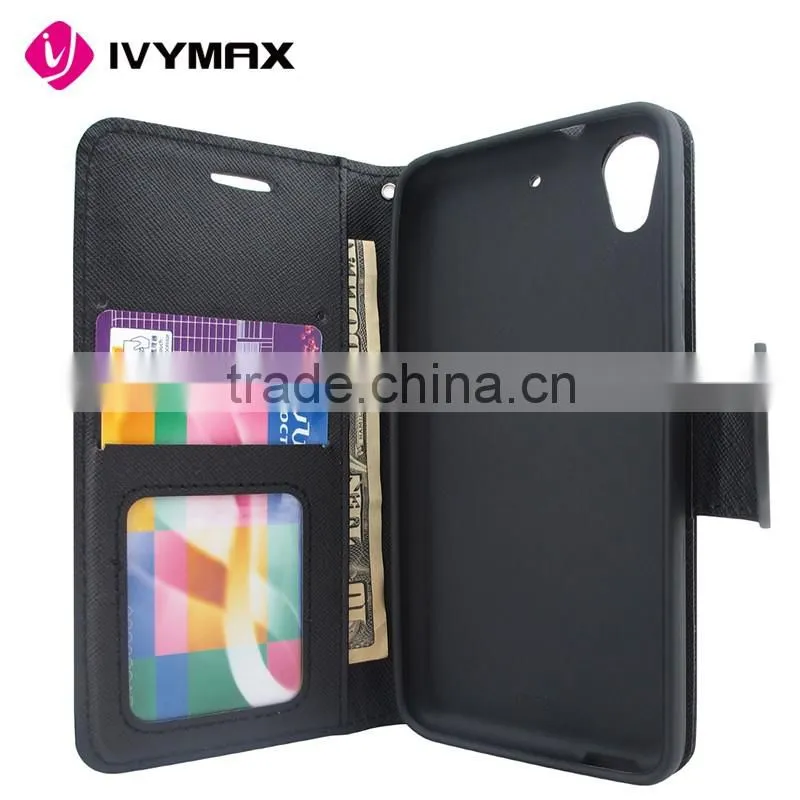 2016 trending products wallet phone case with wrist strap black style cover slim leather case for HTC 626
