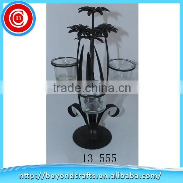 Antique style black metal flower modeling candle holders