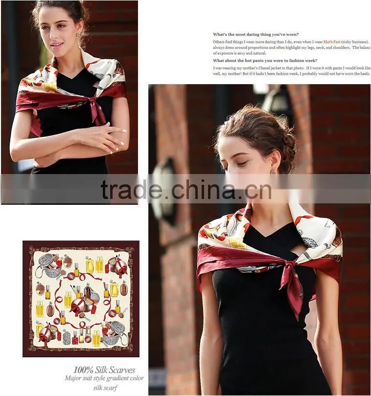 Customized silk satin square scarf with perfume pattern