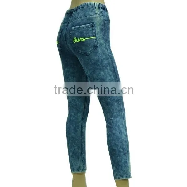 4 way stretch knitted denim fitness pull-on women's jeans sexy leggings