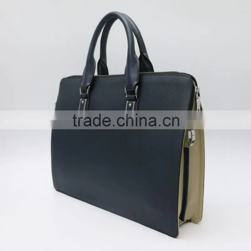 Wholesale low price high quality men's blue real leather business briefcase