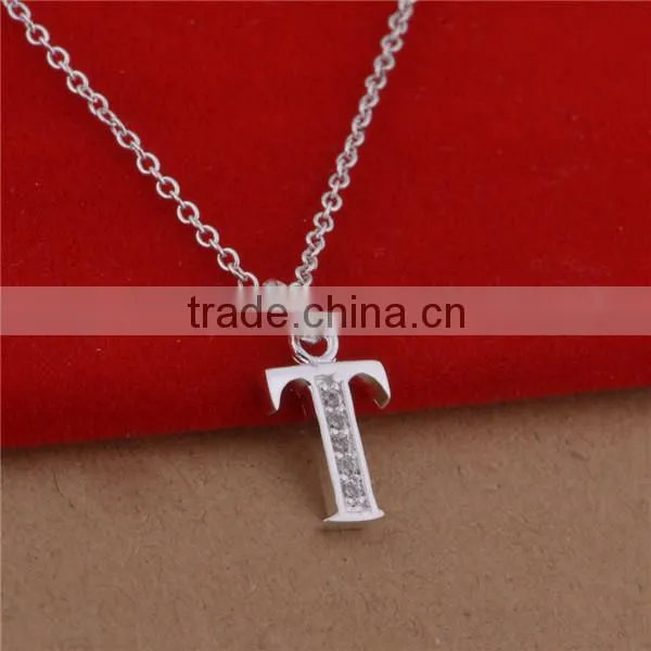 silver chian t initial letter pendant, fashion letter pendant jewelry