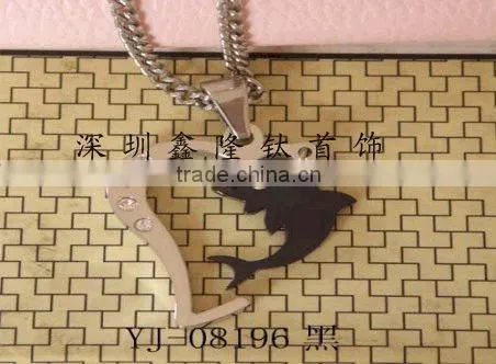 TC64 Stainless Steel Half Heart and Black Dolphin Pendant