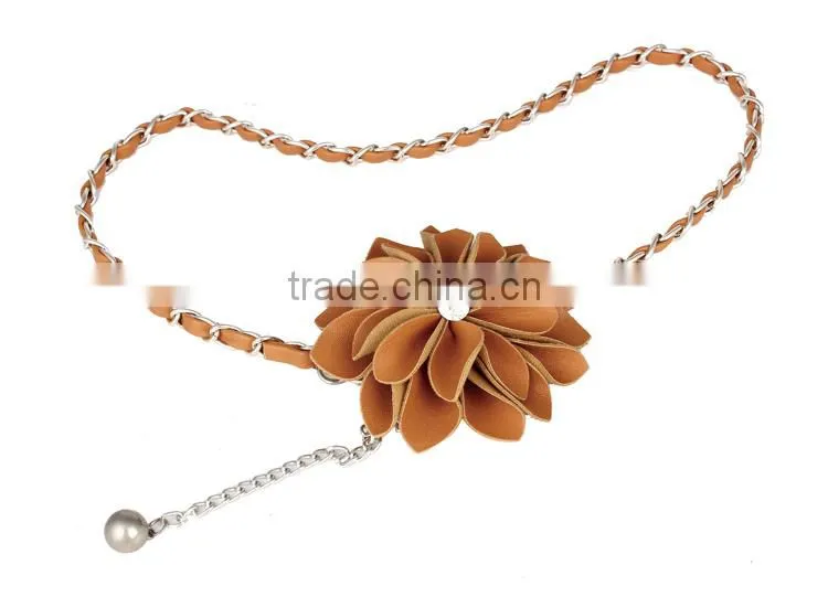 Fashion PU Flower Metal Waist Chain Female Belt SWF-W15062926