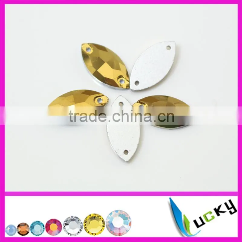 New 2015 design sewing accessories aurum golden hematite color navtte shape crystals for clothing set