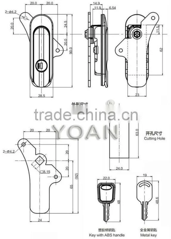 zinc alloy high voltage switchgear cabinet handle cam lock for panel