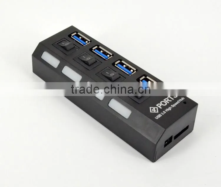 Super Speed usb por hub, 5Gbps 4 port usb 3.0 hub with individual switches and LED Indicators