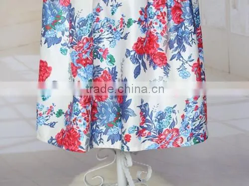 Fashion Women High Waist Floral Midi Skirt Slim Pleated Party Skirt