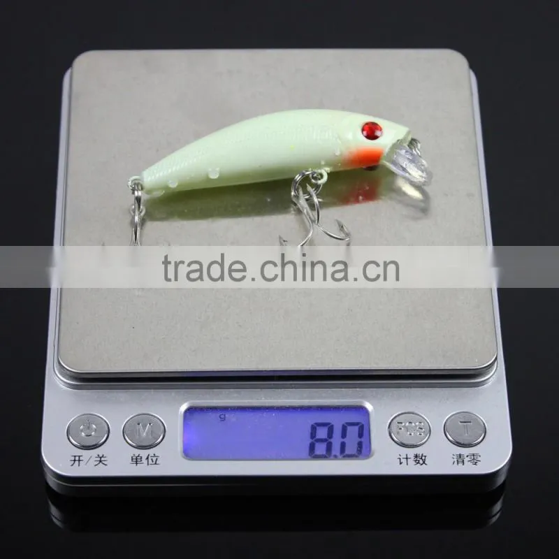 5pcs 8g / 7cm Luminous Minnow Fishing Hard Lures Crankbait Treble Hooks Set with Box