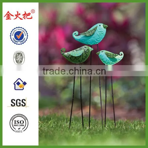 Decorative metal blue and green streaked stained glass butterfly stake