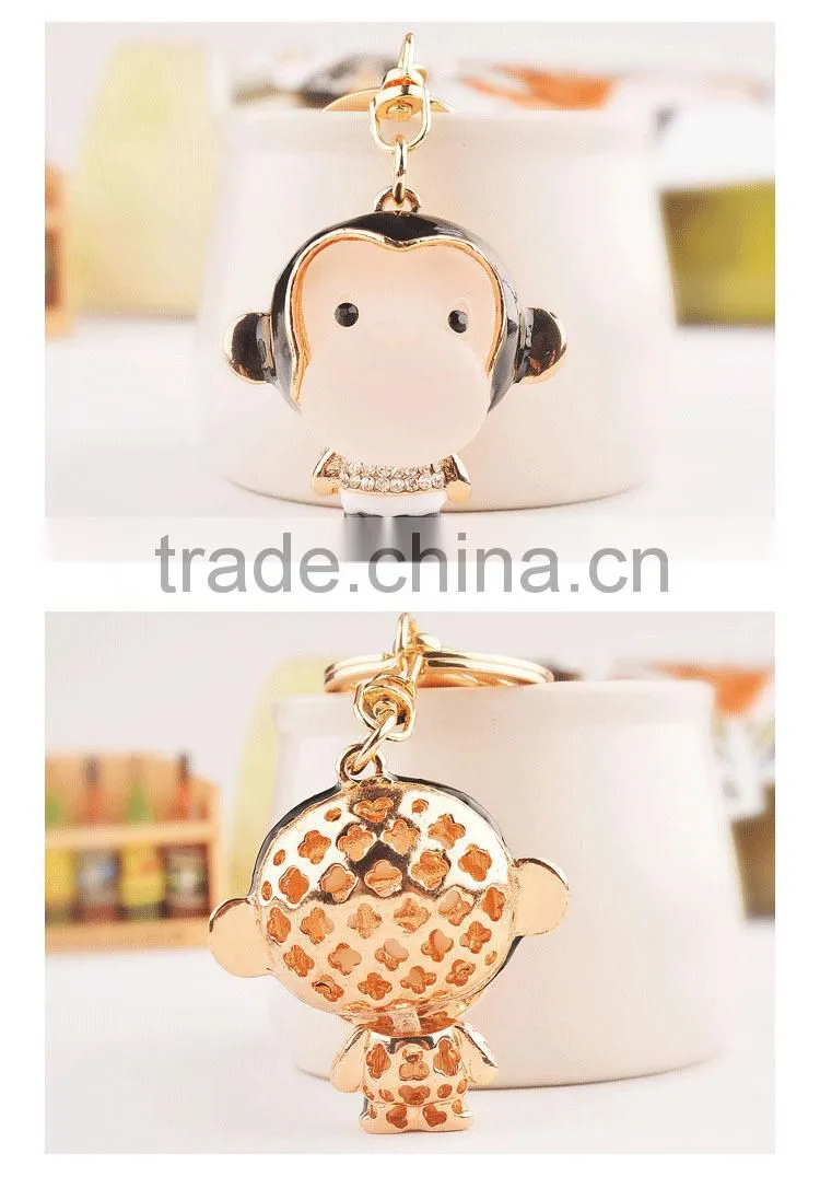 Real gold plating/metal lovely animal monkey key chain bag, cars, gifts