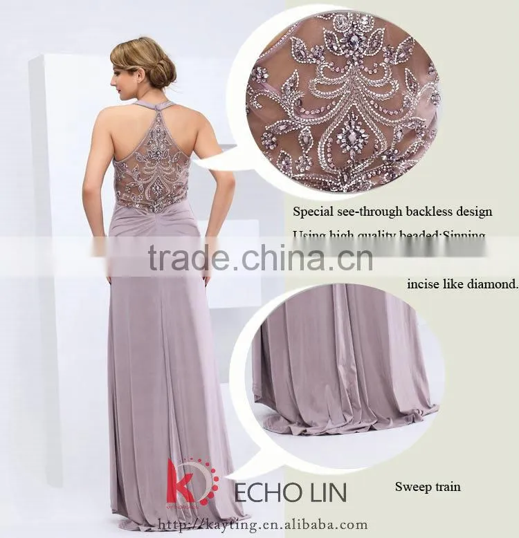 Elegant halter see through backless beaded evening dress mother of the bride dress