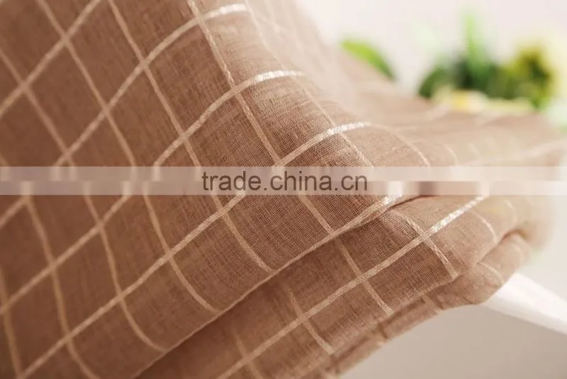 grid plaid sheer polyester checked voile eyelet curtain drapes