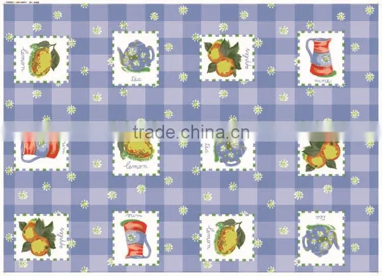2015 Newest printed floral and floral design pvc table cloth with lace/waved/straight edge