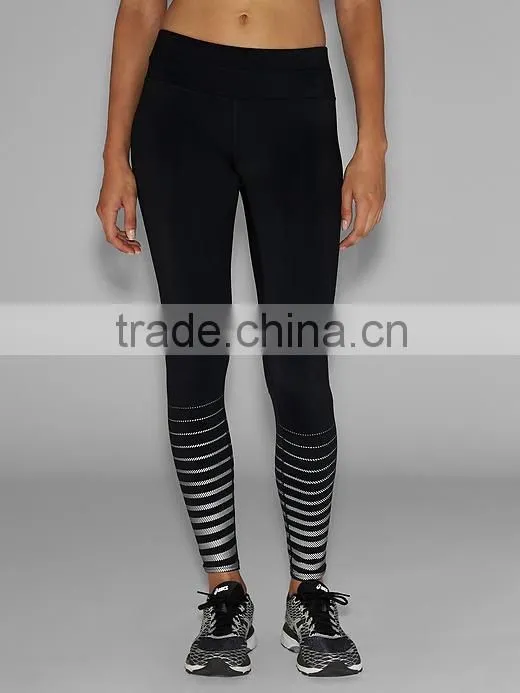 Women compression reflective print tight hidden key pocket adult training pants