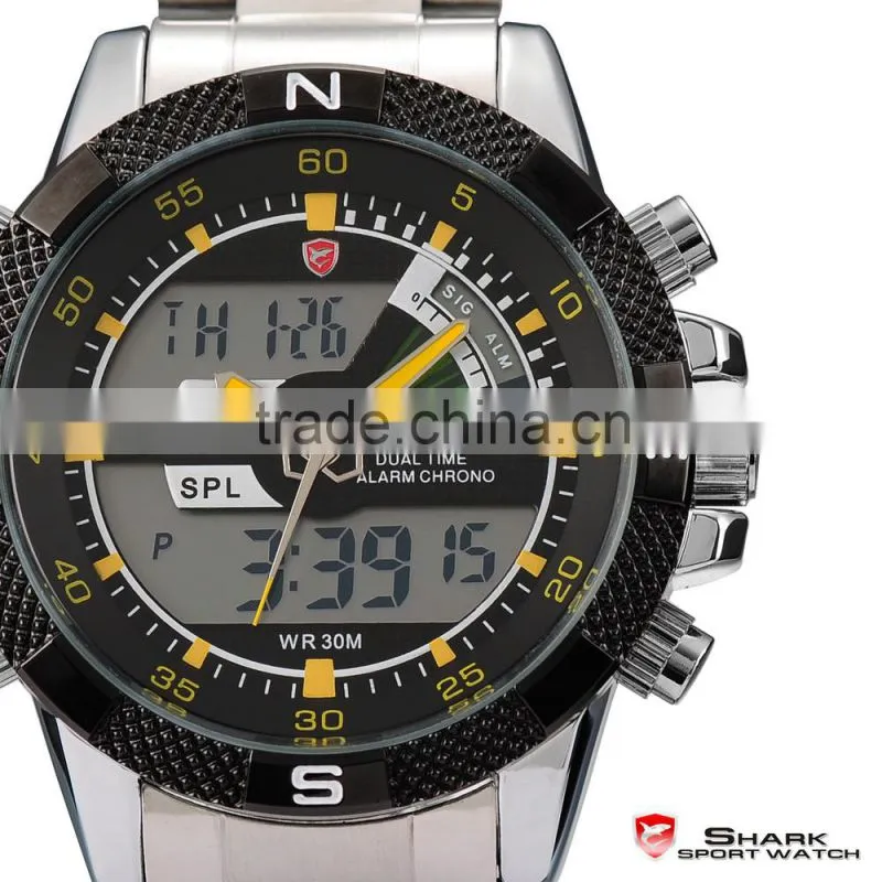 Shark Mens LED Day Date Display Steel Band Army Sports Watch