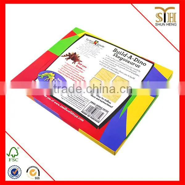 Wooden 3D puzzle dinosaur toys paper sleeve packing without glue
