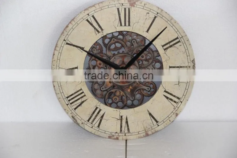 antique miror wall metal clock with wheel gear decor