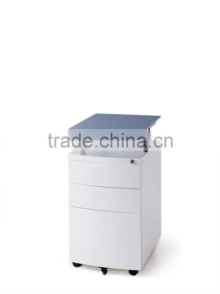 3 drawer up-down mobile pedestal with wooden top cabinets