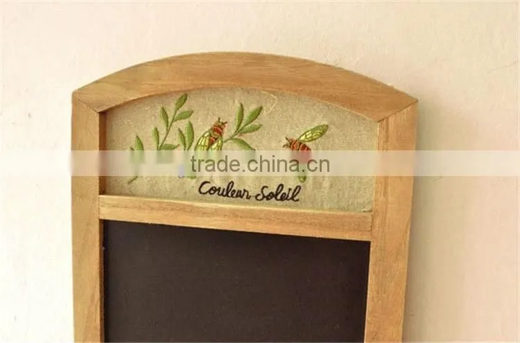 wholesale in stock chalkboard blackboard with three hooks hotel decor message board writing board wooden frame with embroidery