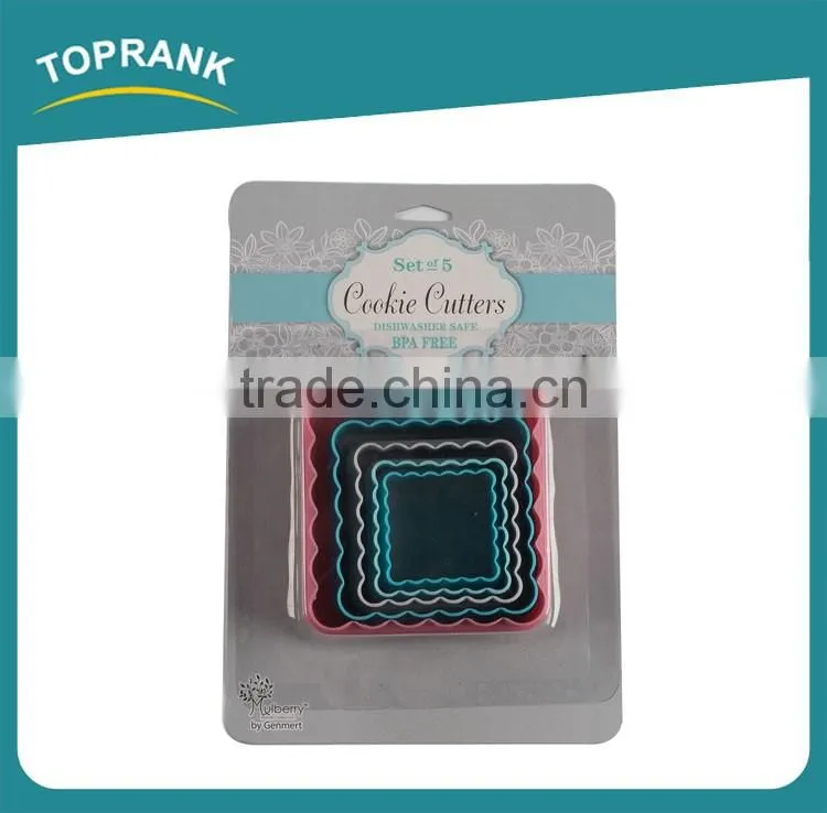 Toprank Colorful 5PCS Plastic Square Cookie Cutter Set,Cake Decorating Tools Fondant Cake Plunger Cutter