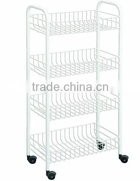 Wire World 4-tier vegetable storage Rolling basket Cart White
