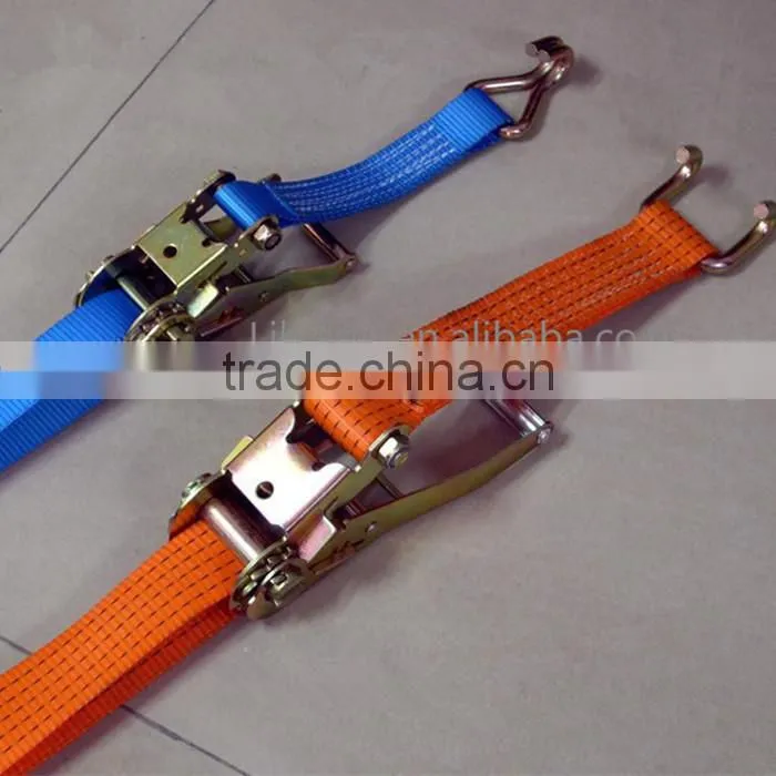 High Tenacity polyester heavy duty double j hooks ratchet tie down