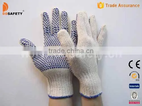 DDSAFETY 2017 Natural Cotton Polyester Gloves Cotton Safety Gloves With Pvc Dots