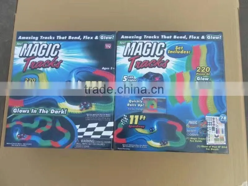 11ft 2017 hot sale cartoon colorful 220pcs Magic Track Toys set Bend Flex & Glow In The Dark Magic Track Toys set