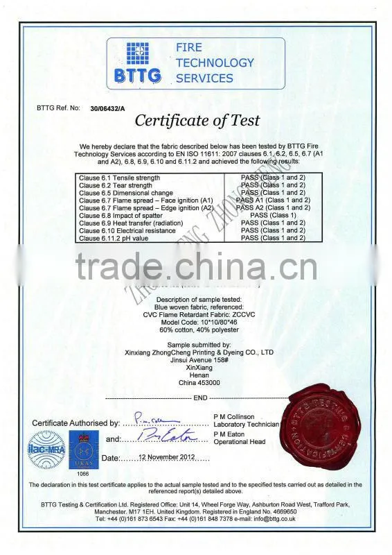 Cotton flame retardant fabric