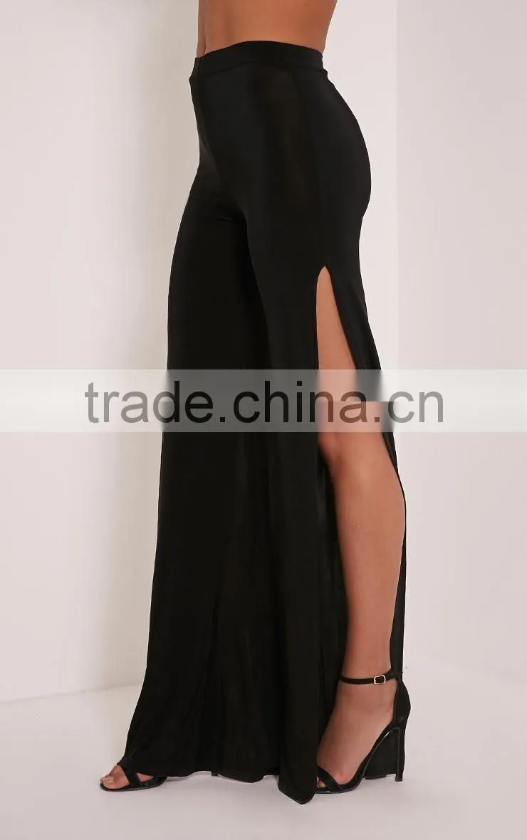 Black side split slinky latest design women trousers
