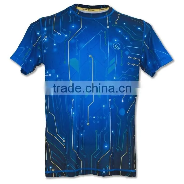 2015 Unisex Spandex 4 Needles Flat-lock Blue Compression Shirt, Compression Skin Shirt Yoga Shirts