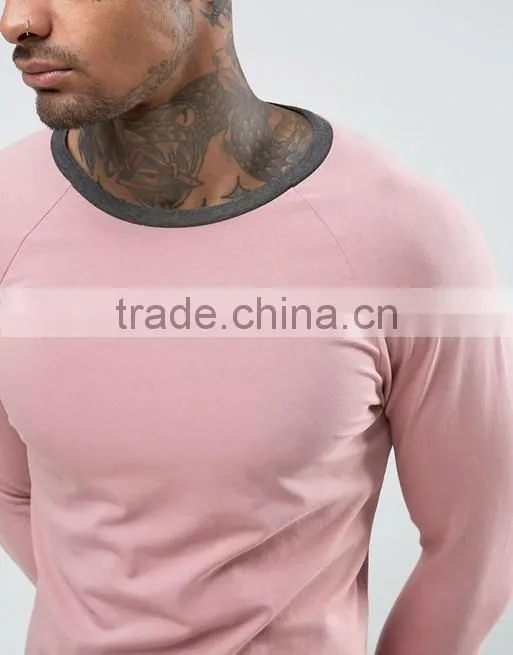 China Apparel Wholesale 2017 Fashion Men Raglan Long Sleeve Solid Color Fit T Shirts