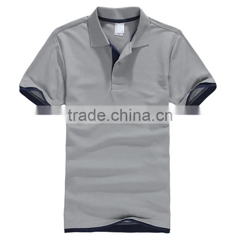 blank t shirt beaded cotton double color collar polo shirt 195g CVC materials polo t shirt for men