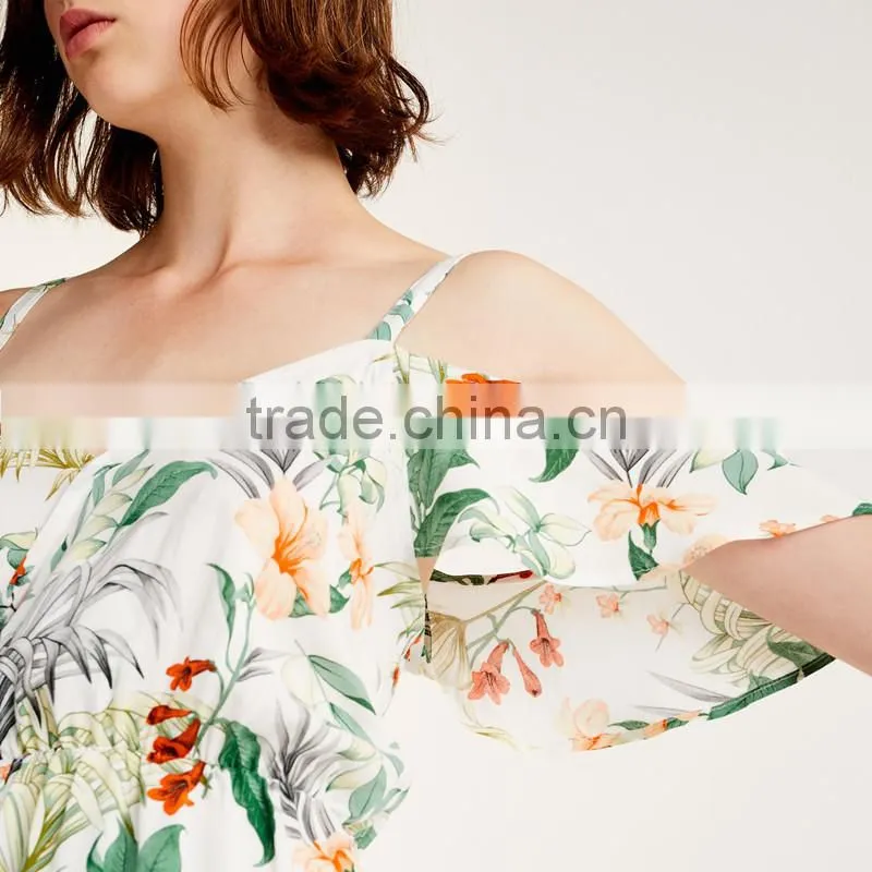 2017 sexy V-neck and bare shoulder ladies short floral printed jumpsuit