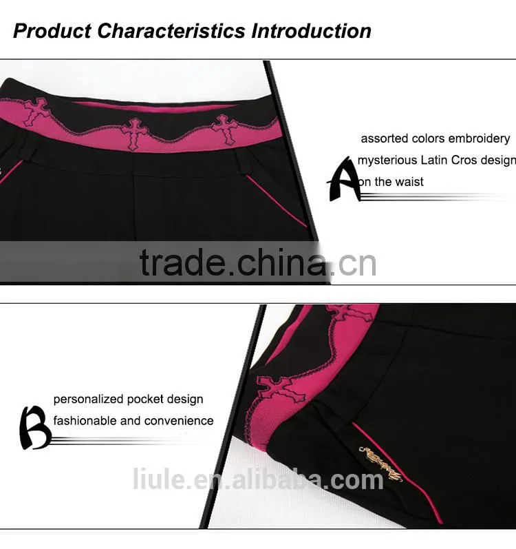 black high waist embroideried female trousers with side pockets