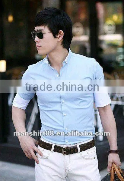 High quality Newest Charming design Casual Light blue short sleeve Shirt for men