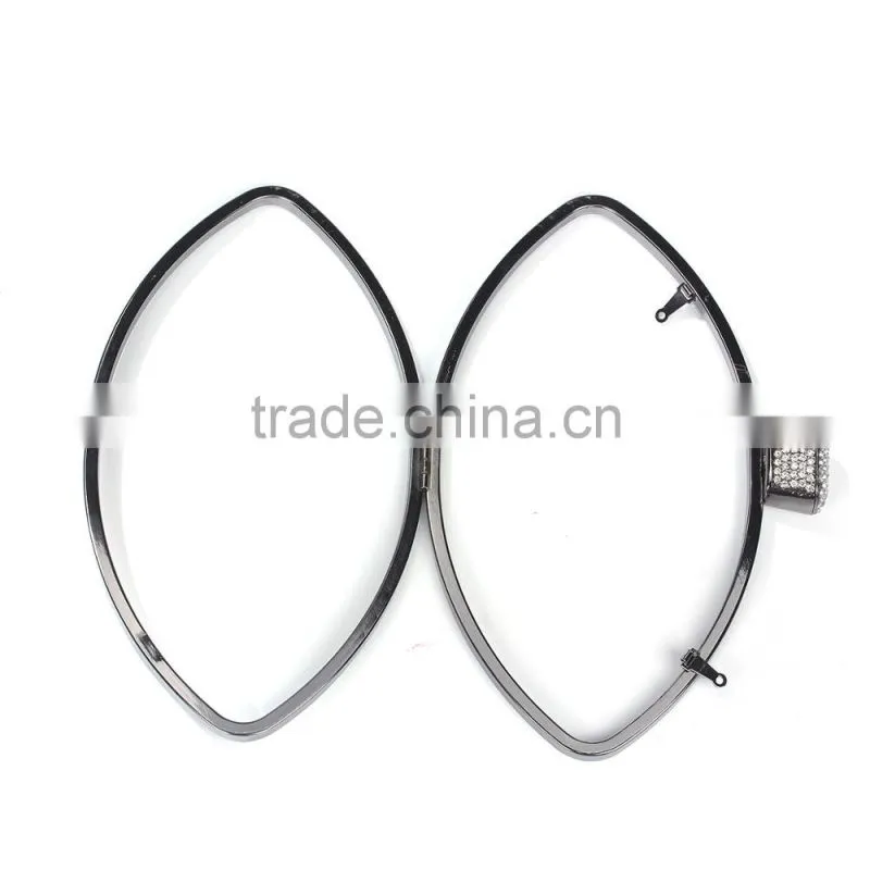 Iron Based Alloy Kiss Clasp Purse Frame Marquise Clear Rhinestone Gunmetal Rectangle 23.8cm(9 3/8") x 16cm(6 2/8"), 1 Piece