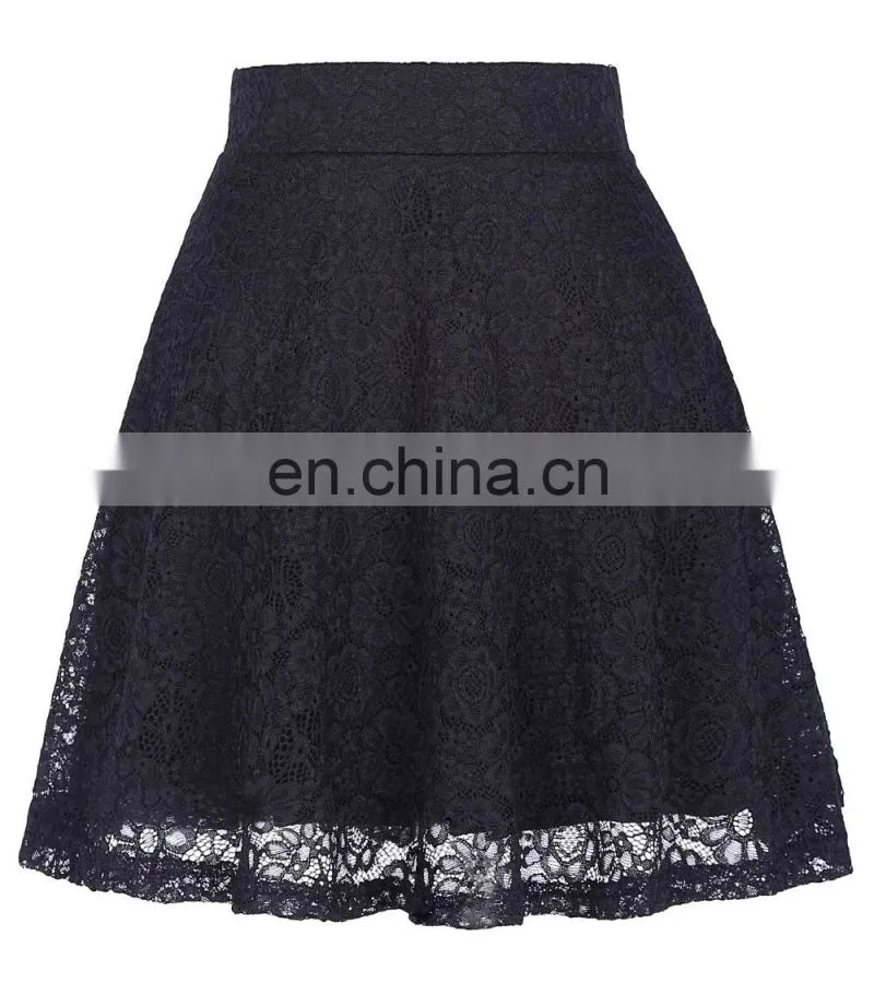 Kate Kasin Women Ladies Floral Pattern Lace Skirt A-Line Black Mini Skirt KK000445-1