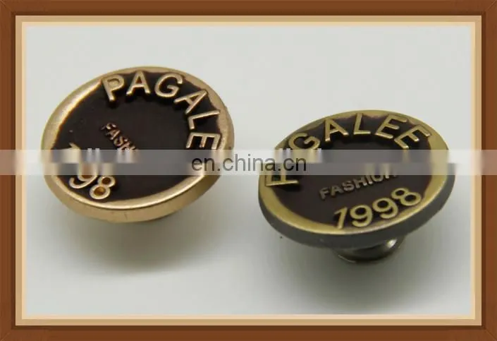 whole sales fancy custom metal embossed logo button for jeans