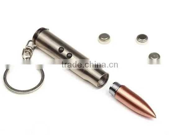 Metal laser LED light bullet keychain for gift
