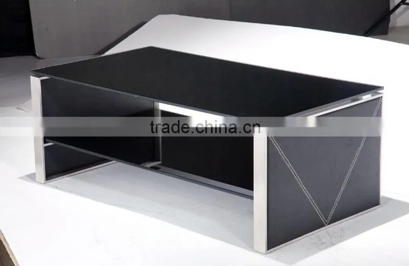 livingroom cheap and nice design stainless steel tea table with black glass