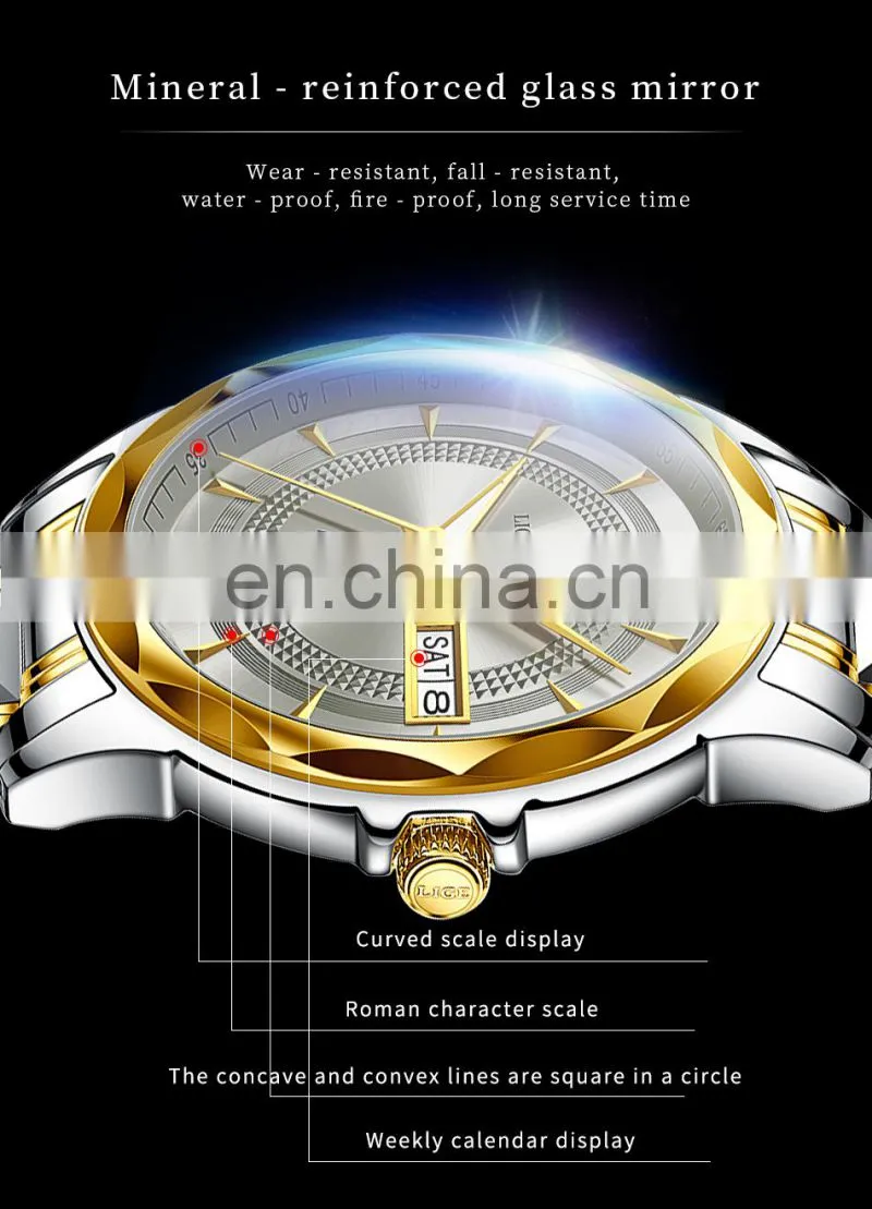 LIGE 6809 Mens Automatic Mechanical Watches 100m Waterproof Date Clock Diving Wristwatch Stainless Steel Watch
