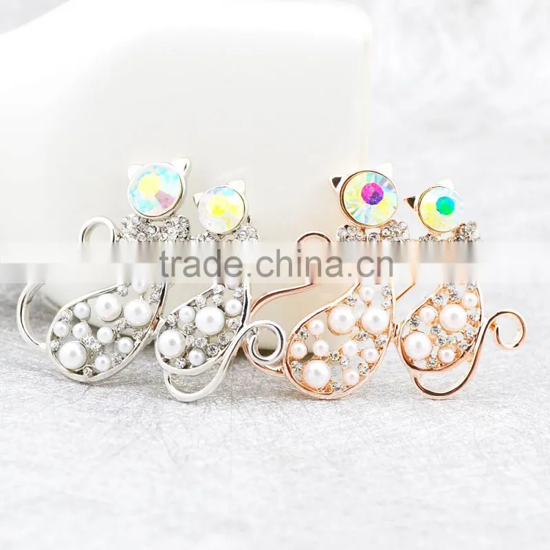 Alloy brooch rhinestone brooch lovely double cat brooch pearl brooch