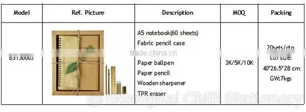 Eco friendly stationery good teacher gifts wholesale packed in craft paper box
