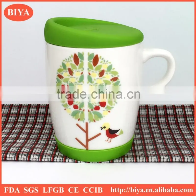 silicone mug covers ceramic cup and mug with silicone lid and bottom with handle mug and decal