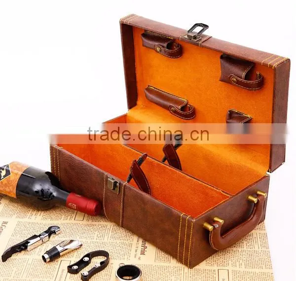 Top Grade Unique Design leather wine box,wine accessories set