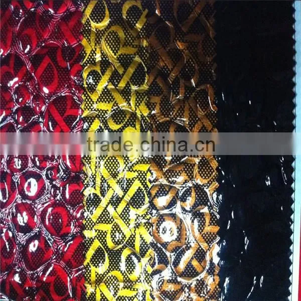 free sample shining printing PVC leather for decoration bag ,make up bag china factory